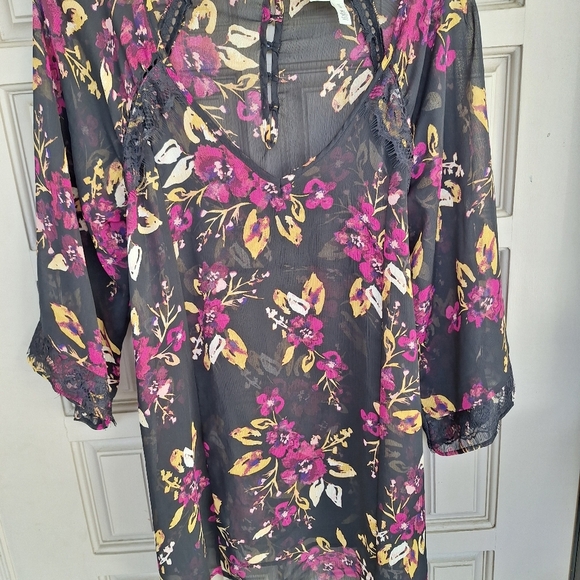 Jessica Simpson Maternity Women's Dress SzM Sheer Blk/Pink Floral Black Lace - Picture 5 of 10